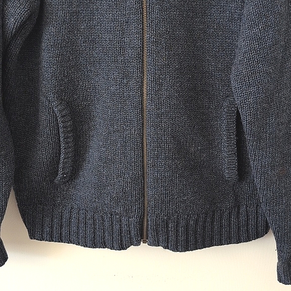 L.L. Bean Mens Medium 100% Wool Zip Up Sweater Jacket Blue Preppy Outdoor Casual - Picture 2 of 7